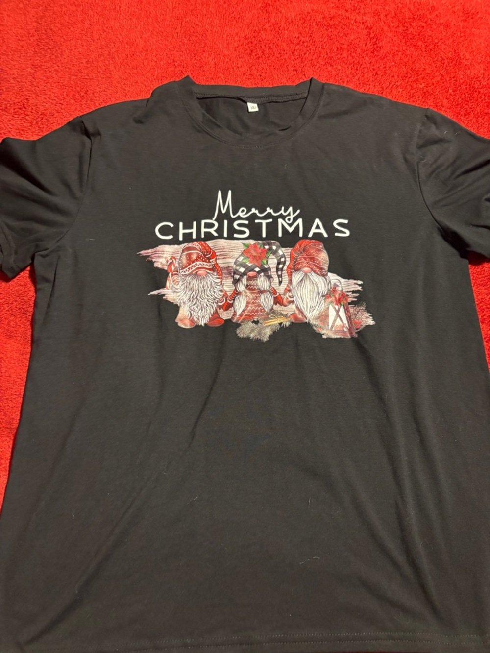Merry Christmas Black Graphic Tee with Gnome Trio Women’s size XL New